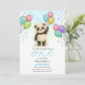 赤ちゃんパンダの風船の1歳の誕生日パーティー ブルー 招待状 (スタンド正面)