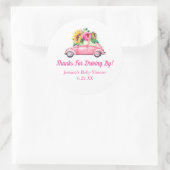 赤ちゃんパーソナライズされたのシャワーでドライブはステッカーを好む ラウンドシール (バッグ)