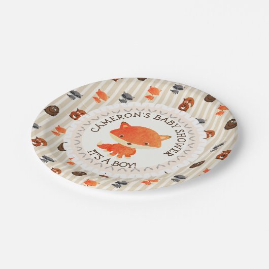 赤ちゃんパーソナライズされたシャワープレートウッドランドをテーマにした ペーパープレート (アングル)