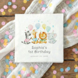 赤ちゃんパーティーアニマル かわいい1歳の誕生日 スタンダードカクテルナプキン