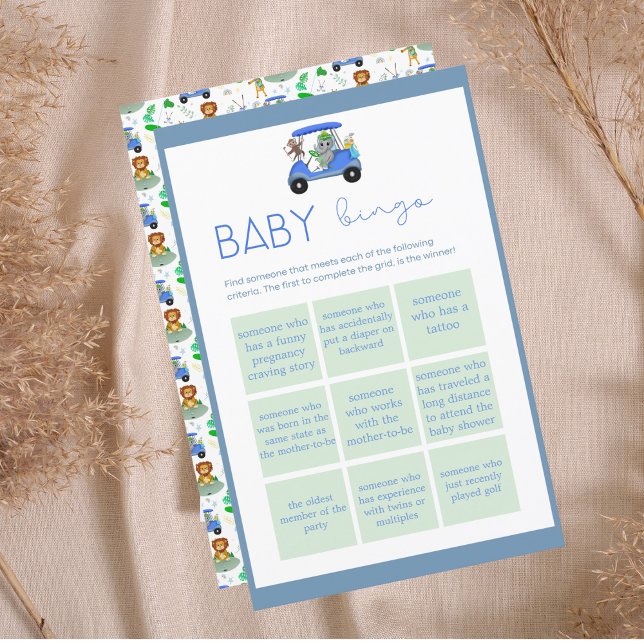 赤ちゃんビンゴ 男の子象&サル ゴルフシャワーゲーム (Have fun with this Golf Themed design Baby Bingo for your Baby shower!)