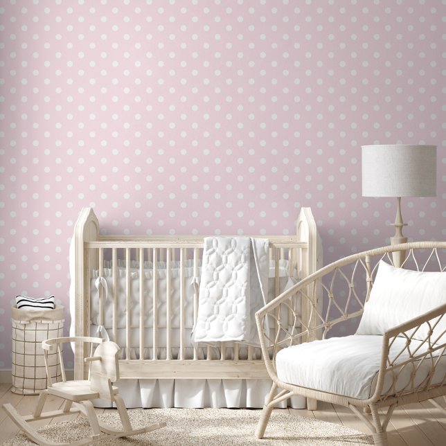 赤ちゃんピンクポルカドット保育園キッズルームホームデコール 壁紙 (Baby Pink Polka Dots Nursery Kids Room Home Decor Wallpaper)