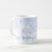 赤ちゃんフェイクの青い色の雪片メタルテキスト コーヒーマグカップ (正面左)