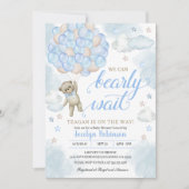 赤ちゃんブルーかわいいテディベアバルーン赤ちゃんシャワー 招待状 (正面)