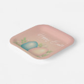 赤ちゃんブルーとピンクのイースターエッグと春フローラ ペーパープレート (傾斜あり)