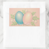 赤ちゃんブルーとピンクのイースターエッグと春フローラ 長方形シール (バッグ)