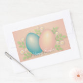 赤ちゃんブルーとピンクのイースターエッグと春フローラ 長方形シール (封筒)