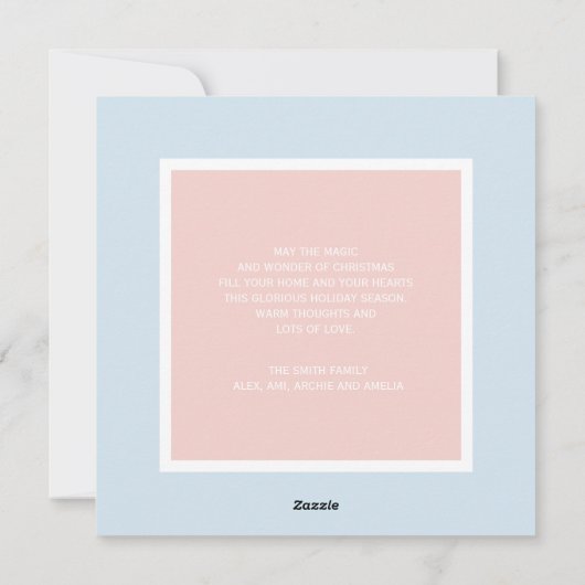 赤ちゃんブルーとピンクの双子の男の子の女の子フォトクリスマス シーズンカード (裏面)