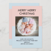 赤ちゃんブルーとピンクの双子の男の子の女の子フォトクリスマス 案内状 (正面/裏面)