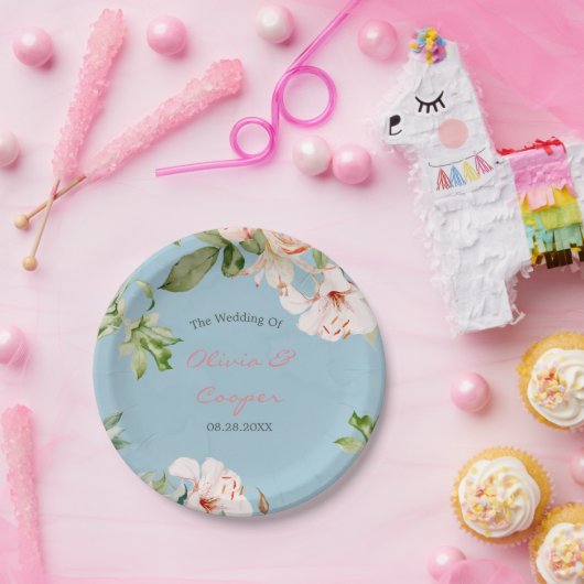 赤ちゃんブルーとピンクの水の色のリリー結婚ズ ペーパープレート (パーティー)