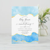 赤ちゃんブルーと金ゴールドアガテボーイベビシャワー 招待状 (スタンド正面)