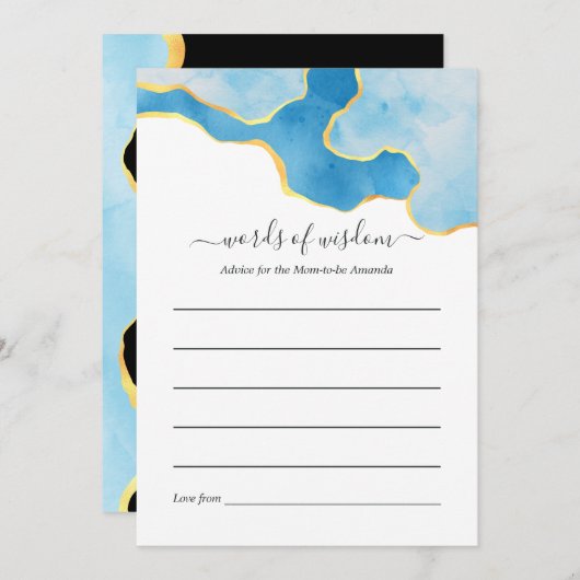 赤ちゃんブルーと金ゴールドアゲイト男の子のシャワーゲーム アドバイスカード (正面/裏面)