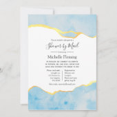 赤ちゃんブルーと金ゴールドアゲイト男の子のシャワー(郵便) 招待状 (正面)