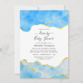 赤ちゃんブルーと金ゴールドアゲートドライブでシャワー 招待状 (正面)