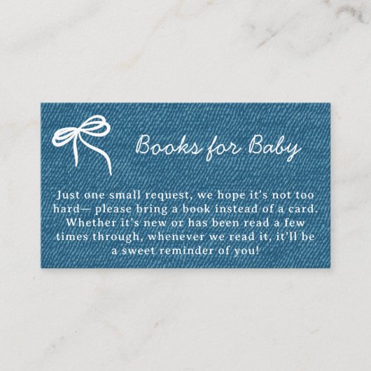 赤ちゃんブルーのジーン赤ちゃんシャワー用の手書き本 エンクロージャーカード (正面)