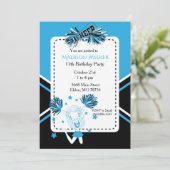 赤ちゃんブルーのチアリーダー誕生日パーティー 招待状 (スタンド正面)