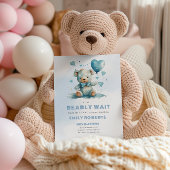 赤ちゃんブルーのテディベアを待つことができる サンキューカード