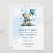 赤ちゃんブルーのテディベアを待つことができる サンキューカード (正面)