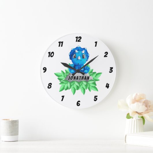 赤ちゃんブルーのトリケラトプス恐竜の大型時計 ラージ壁時計 (ホーム)