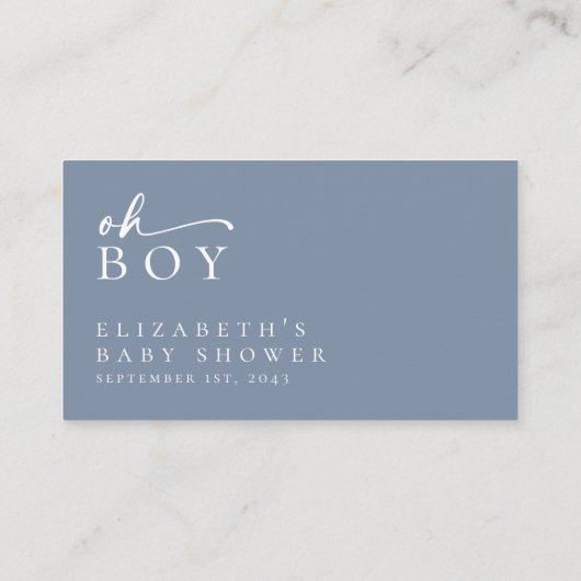 赤ちゃんブルーのミニマリスト赤ちゃんシャワー用の本 エンクロージャーカード (裏面)