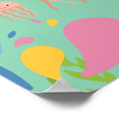 赤ちゃんブルーの海で愛らしいクラゲ。 ポスター (角)