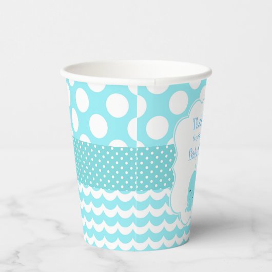 赤ちゃんブルーの男の子の赤ちゃんシャワー付きかわいいクジラ 紙コップ (右)