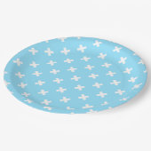 赤ちゃんブルーの白いステッチ ペーパープレート (アングル)