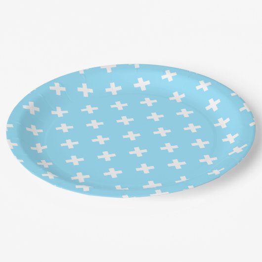 赤ちゃんブルーの白いステッチ ペーパープレート (アングル)