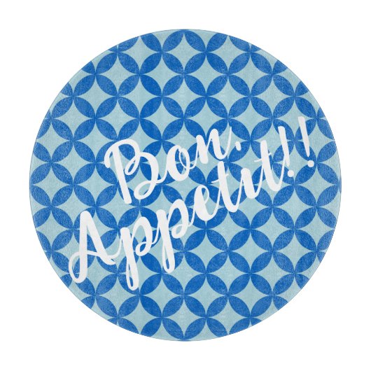 赤ちゃんブルーの紺色の円と夏のタイル カッティングボード (正面)