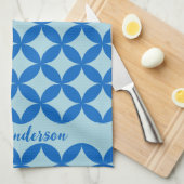 赤ちゃんブルーの紺色の円と夏のタイル キッチンタオル (四つ折り)