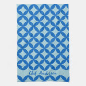 赤ちゃんブルーの紺色の円と夏のタイル キッチンタオル (縦)