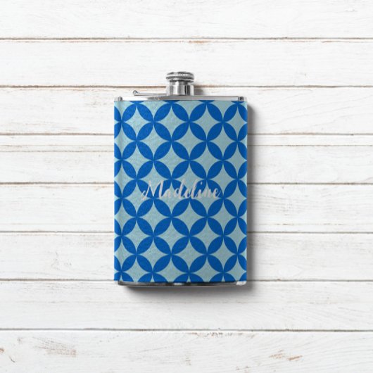 赤ちゃんブルーの紺色の円と夏のタイル フラスク