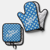赤ちゃんブルーの紺色の円と夏のタイル 鍋つかみ&鍋敷きセット (正面/裏面)