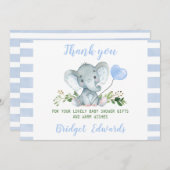 赤ちゃんブルーエレファントありがとう赤ちゃんシャワーカード 招待状 (正面/裏面)