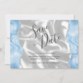 赤ちゃんブルーシルバー瑪瑙ホワイトシルク日付を保存 招待状 (正面)