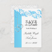 赤ちゃんブルーフローラ旋回と白 – 日付を保存 セーブザデート (正面/裏面)