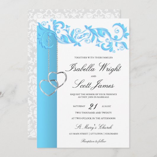 赤ちゃんブルーフローラ渦とホワ結婚イト 招待状 (正面/裏面)