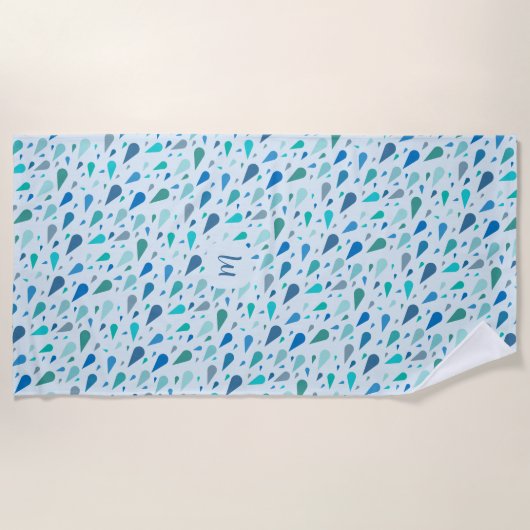 赤ちゃんブルーレインドロップモノグラム ビーチタオル (正面)