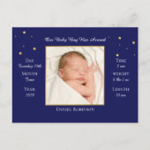 赤ちゃんブルー写真誕生の発表はがき ポストカード (正面)