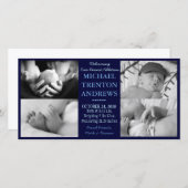 赤ちゃんブルー出産発表コラージュ(男の子) 案内状 (正面/裏面)