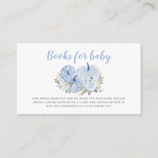 赤ちゃんブルー小さなかぼちゃの赤ちゃんシャワーのための本 エンクロージャーカード (正面)