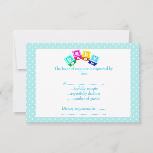 赤ちゃんブルー水玉模様ブロック 出欠カード (正面)