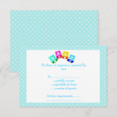 赤ちゃんブルー水玉模様ブロック 出欠カード (正面/裏面)