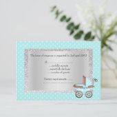 赤ちゃんブルー水玉模様pram rsvp改訂済み新規 出欠カード (スタンド正面)