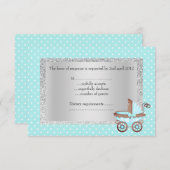 赤ちゃんブルー水玉模様pram rsvp改訂済み新規 出欠カード (正面/裏面)
