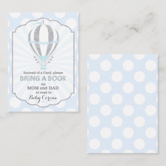 赤ちゃんブルー熱気球がブックカードを持ち込む エンクロージャーカード (正面/裏面)