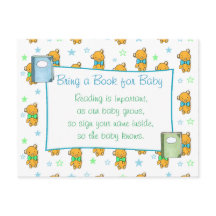 赤ちゃんブルー男の子のベビーシャワーのための本を持ってきて