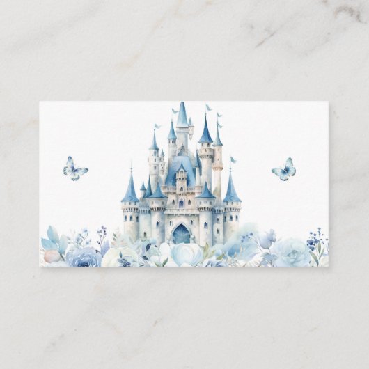 赤ちゃんブルー童話の城の赤ちゃんシャワーのための本 エンクロージャーカード (裏面)
