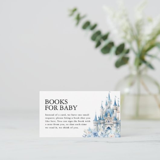 赤ちゃんブルー童話の城の赤ちゃんシャワーのための本 エンクロージャーカード (スタンド正面)
