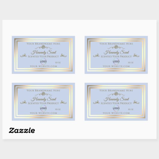 赤ちゃんブルー製品ラベル(金ゴールドフレームとロゴ付き) 長方形シール (シート)